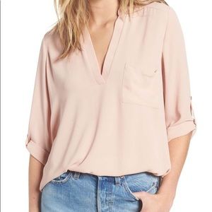 NWT Lush Roll Tab Sleeve Tunic Mahogany Rose